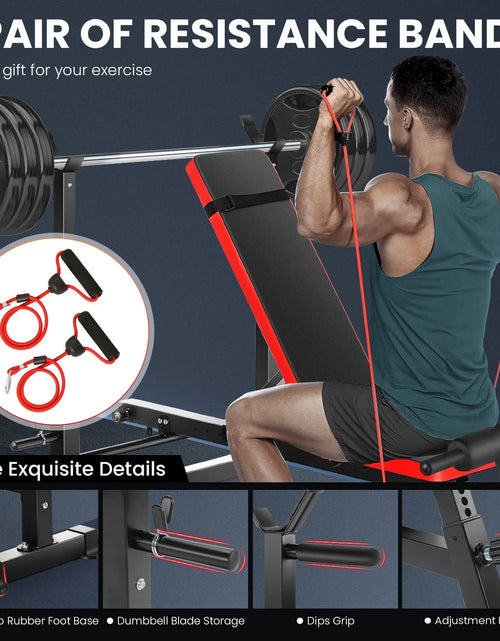Load image into Gallery viewer, Juego De Banco Ajustable 6 En 1 Con Barra De Sentadillas/Atrapador De Pie Removible Ideal Para Inclinación, Plana, Decadencia Y Sentarse Equipo De Ejercicio De Cuerpo Completo
