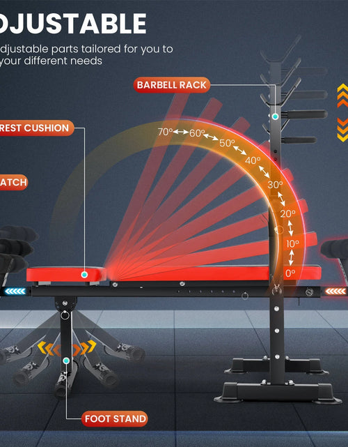 Load image into Gallery viewer, Juego De Banco Ajustable 6 En 1 Con Barra De Sentadillas/Atrapador De Pie Removible Ideal Para Inclinación, Plana, Decadencia Y Sentarse Equipo De Ejercicio De Cuerpo Completo
