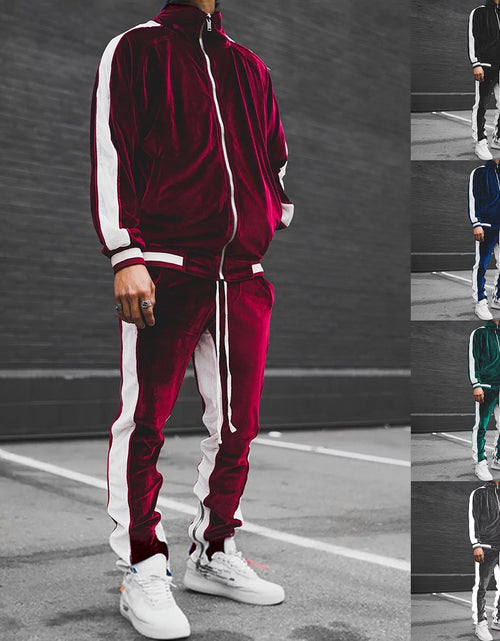 Load image into Gallery viewer, Conjunto Deportivo De Terciopelo Para Hombre, Conjunto Deportivo De Terciopelo Para Hombre 2023 2 Piezas Chaqueta De Invierno Cálida Con Zíper Completa Pantalones Deportivos Ropa Deportiva Conjunto Deportivo
