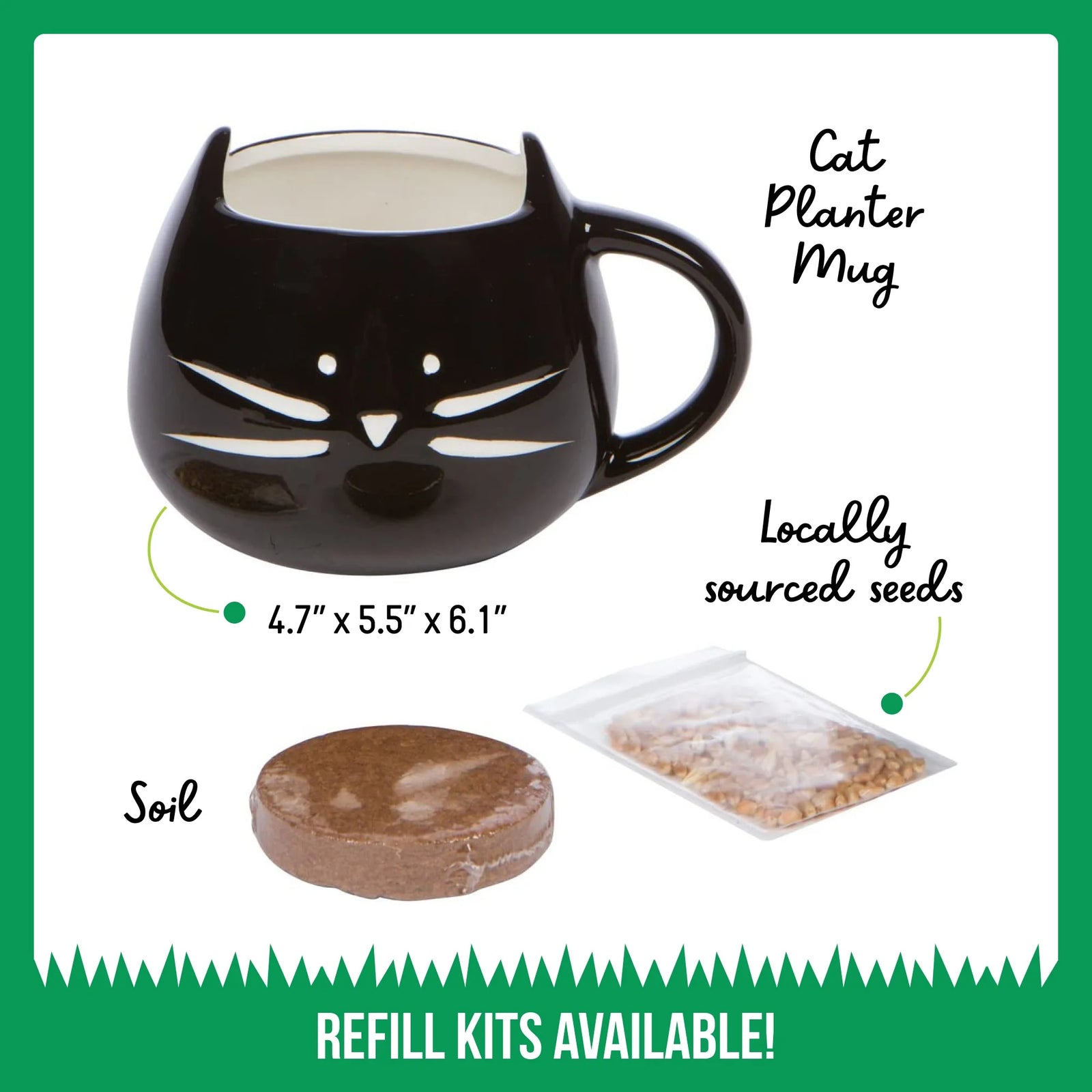 Kit De Hierba Orgánica Para Gatos Con Maceta De Cerámica Negra Para Gatos, Set De Regalo Fácil De Plantar En Interiores