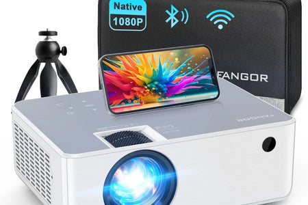 Proyector Wifi Bluetooth, Proyector De Películas Portátil Nativo 1080P Para Hogar Y Exterior, Proyector De Vídeo HD Completo Compatible Con Teléfono/Portátil/Pc/Tv Stick/Usb/Tarjeta Sd (Trípode Incluido)