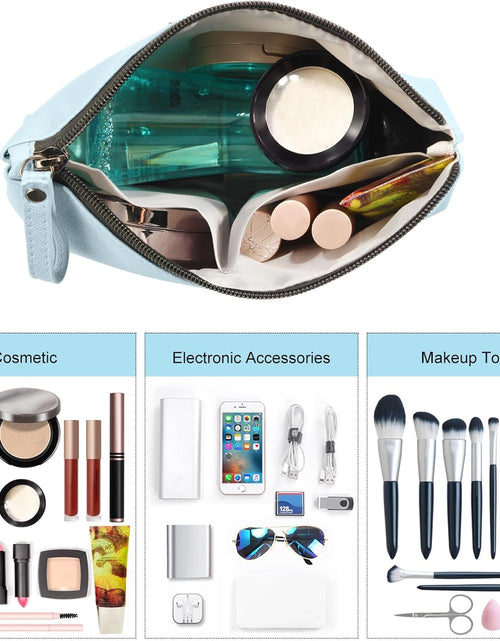 Load image into Gallery viewer, Cosmetic Bags for Women Small Makeup Bag for Purse Pu Leather Makeup Pouch Travel Makeup Bag with Zipper Make up Bag for Travelling (Blue)
