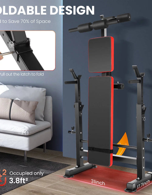 Load image into Gallery viewer, Juego De Banco Ajustable 6 En 1 Con Barra De Sentadillas/Atrapador De Pie Removible Ideal Para Inclinación, Plana, Decadencia Y Sentarse Equipo De Ejercicio De Cuerpo Completo
