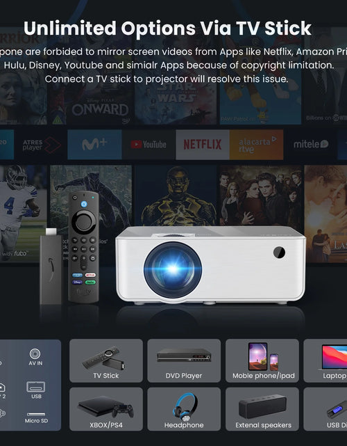 Load image into Gallery viewer, Proyector Wifi Bluetooth, Proyector De Películas Portátil Nativo 1080P Para Hogar Y Exterior, Proyector De Vídeo HD Completo Compatible Con Teléfono/Portátil/Pc/Tv Stick/Usb/Tarjeta Sd (Trípode Incluido)
