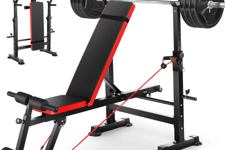 Juego De Banco Ajustable 6 En 1 Con Barra De Sentadillas/Atrapador De Pie Removible Ideal Para Inclinación, Plana, Decadencia Y Sentarse Equipo De Ejercicio De Cuerpo Completo