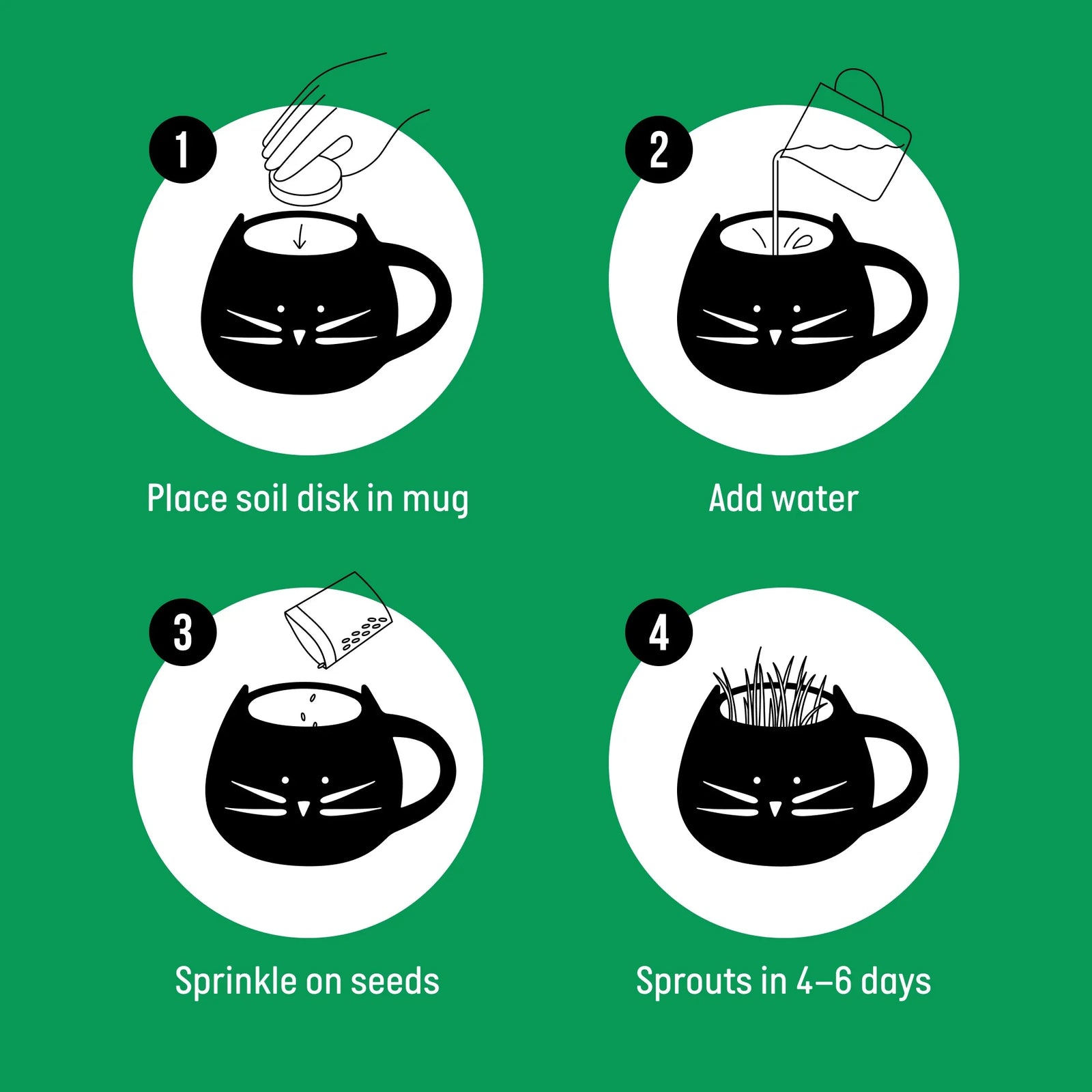 Kit De Hierba Orgánica Para Gatos Con Maceta De Cerámica Negra Para Gatos, Set De Regalo Fácil De Plantar En Interiores