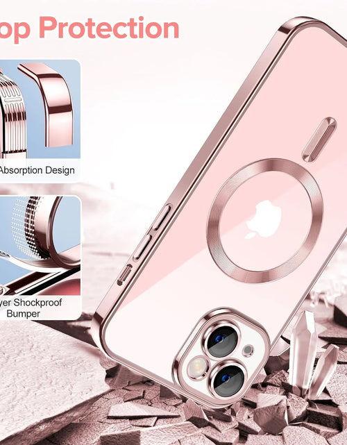 Load image into Gallery viewer, Transparent Phone Case for Apple Iphone 15 Clear Magnetic Case, [Yellow Resistant] Slim Fit Shockproof Transparent Crystal Clear Magnetic Case for Apple Iphone 15, Rose
