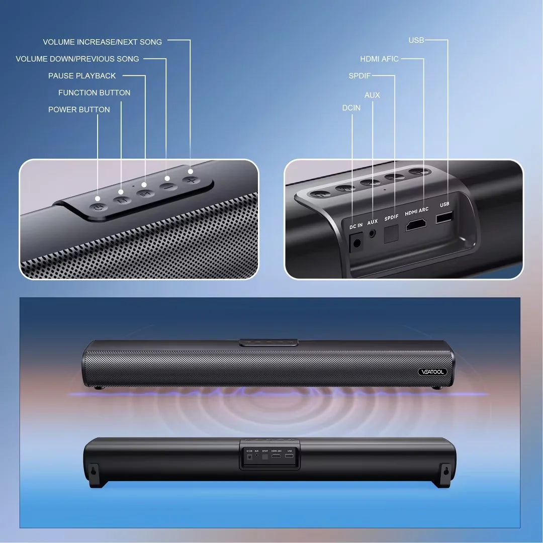 S20L Barras De Sonido Para TV, Sistema De Sonido Envolvente 3D Barra De Sonido Para TV, Audio De Cine En Casa 2.1 Ch Con Subwoofer Integrado, Altavoces Para TV De 50W / HDMI ARC, Bluetooth, Óptico, RCA, USB Y AUX Montable En Pared